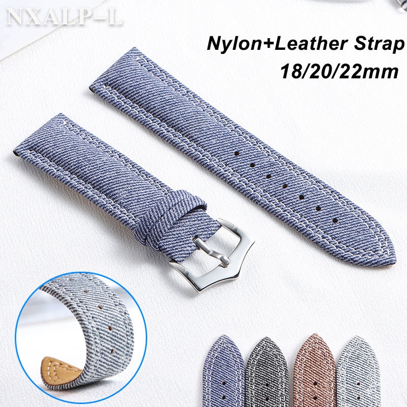 Omega Watches Smartwatch - ผ้าใบ DENIM ไนลอน 18 มม.20 มม.22