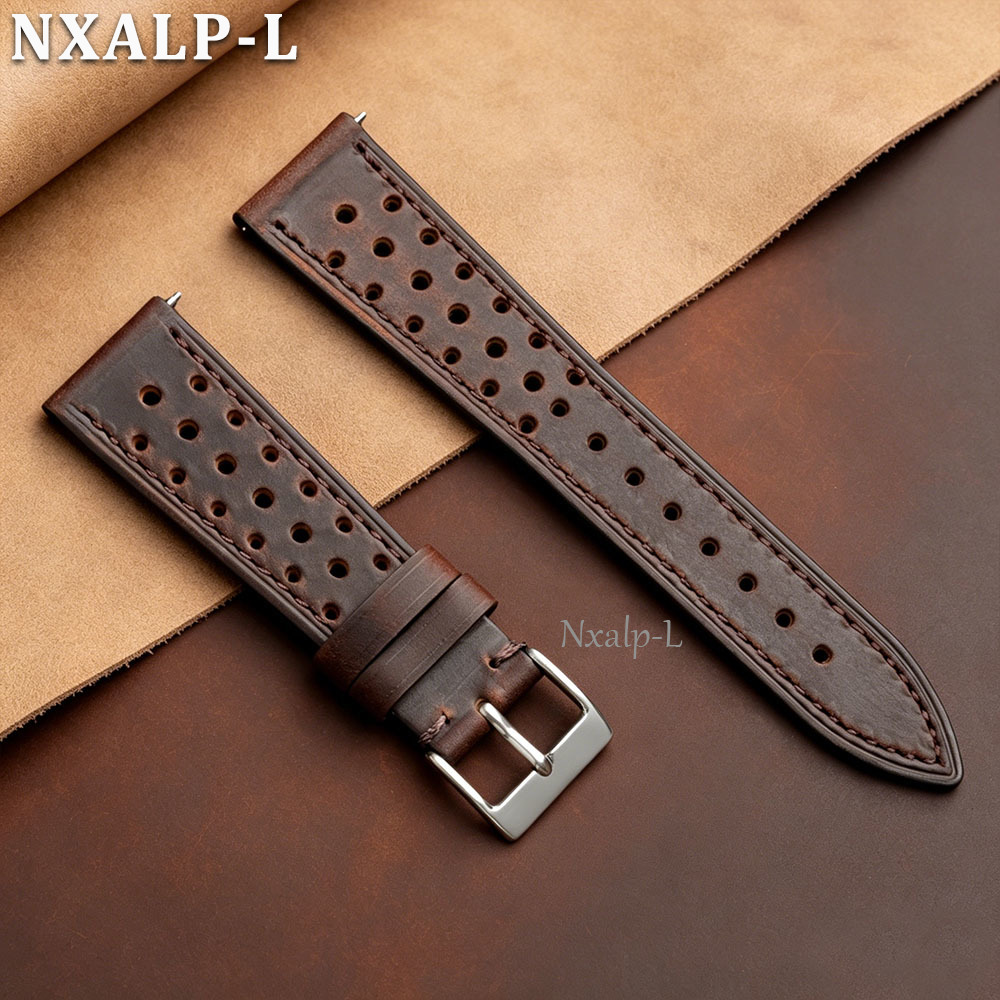 Omega Watches Smartwatch - สายนาฬิกาหนังวัววินเทจ 18 มม. 19 มม. 20