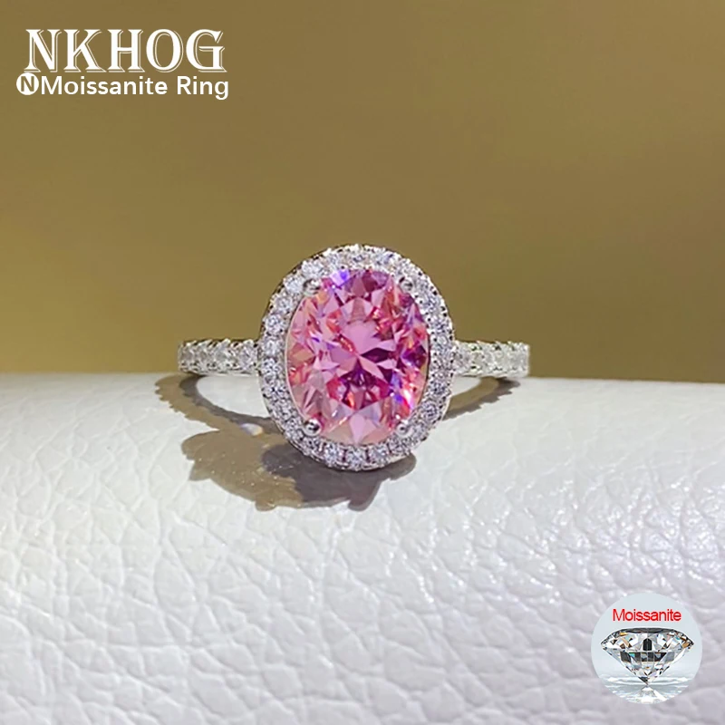 Vs Smartwatch - Nkhog แหวนเพชรโมอิสไซไลต์วงรีสีชมพู/2/3/5CT S925เงินสเตอร์ลิงสีชมพู18K แหวนแต่งงานสุดหรูสำหรับผู้หญิงของขวัญของขวัญผ่านการทดสอบ
