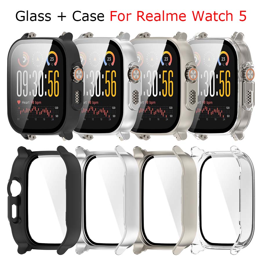 Watch S Realme - เคสพีซี+กระจกนิรภัยสำหรับเรียลมี วอทช์ 5 กันชนแบบเต็มฝาครอบสำหรับเรียลมี วอทช์ 5