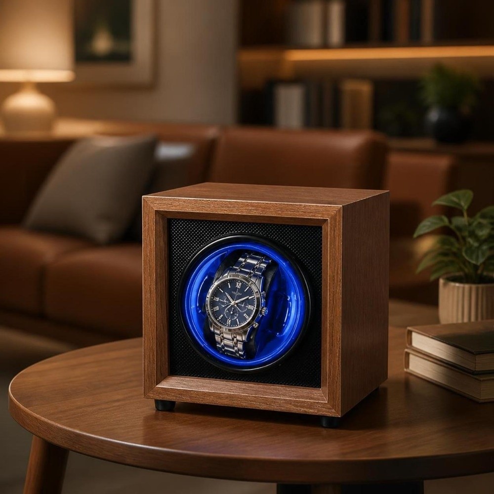Watch Winder Single - กล่องหมุนนาฬิกาอัตโนมัติแบบ USB พร้อมมอเตอร์เงียบ ตัวเรือนไม้ ระบบหมุนนาฬิกาอัตโนมัติเต็มรูปแบบ สำหรับนาฬิกาเดี่ยว