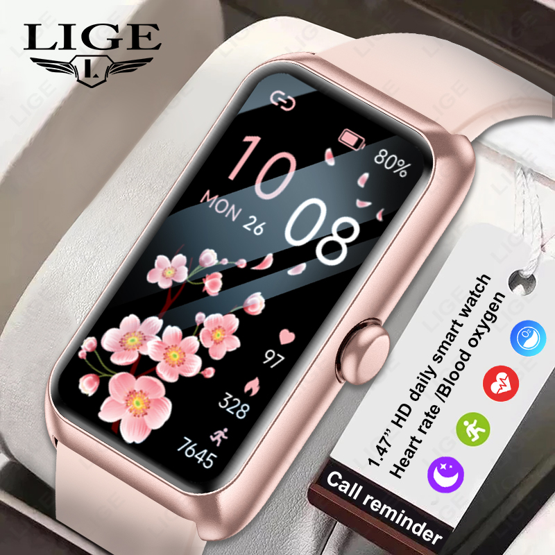 Smartwatch Ladies Watches For Women - LIGE นาฬิกาสมาร์ทแฟชั่นใหม่สำหรับผู้หญิง หน้าจอสัมผัสเต็มรูปแบบ 1.47 นิ้ว พร้อมฟังก์ชั่นแจ้งเตือนสายเรียกเข้า